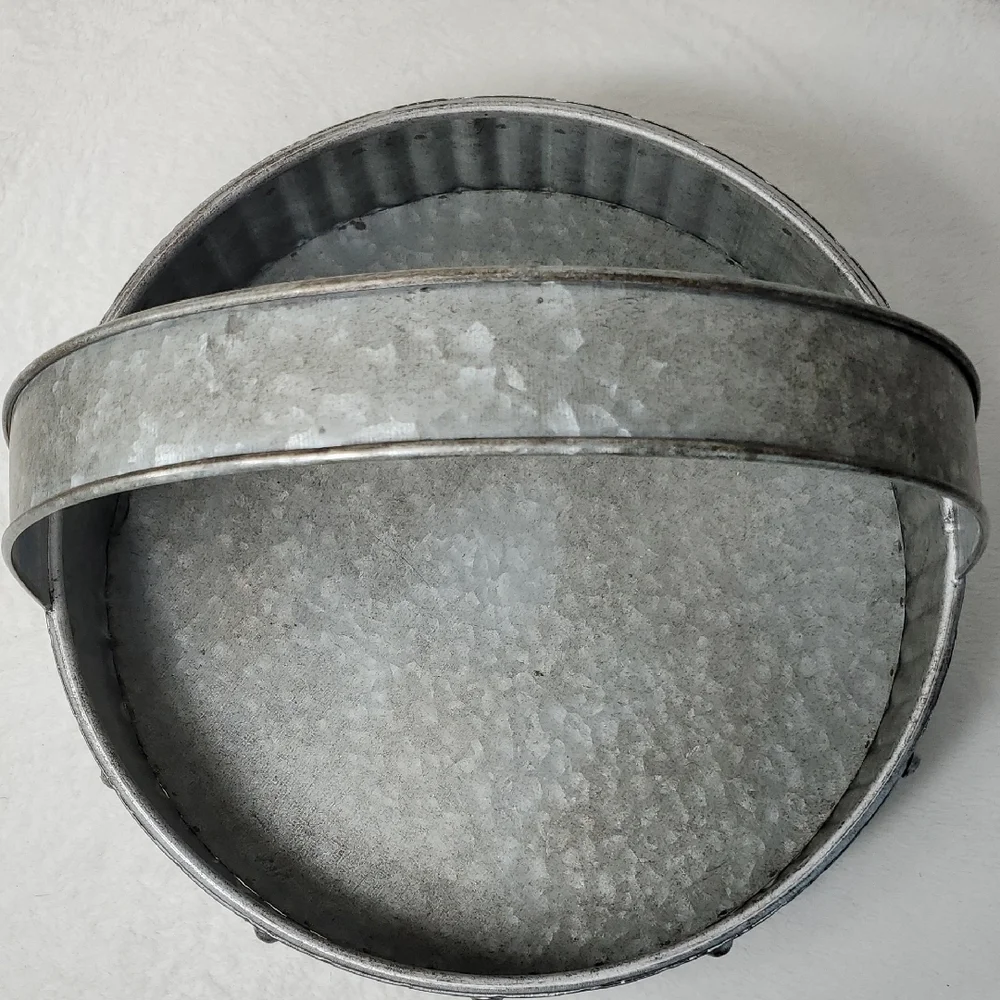 Galvanized Metal Round Basket with Handle Farmhouse Country Decor